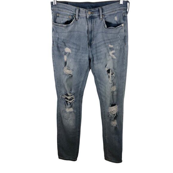 H&amp;M Men’s Distressed Blue Denim Skinny Fit Jeans Size 32x32 Light Wash - Picture 2 of 13